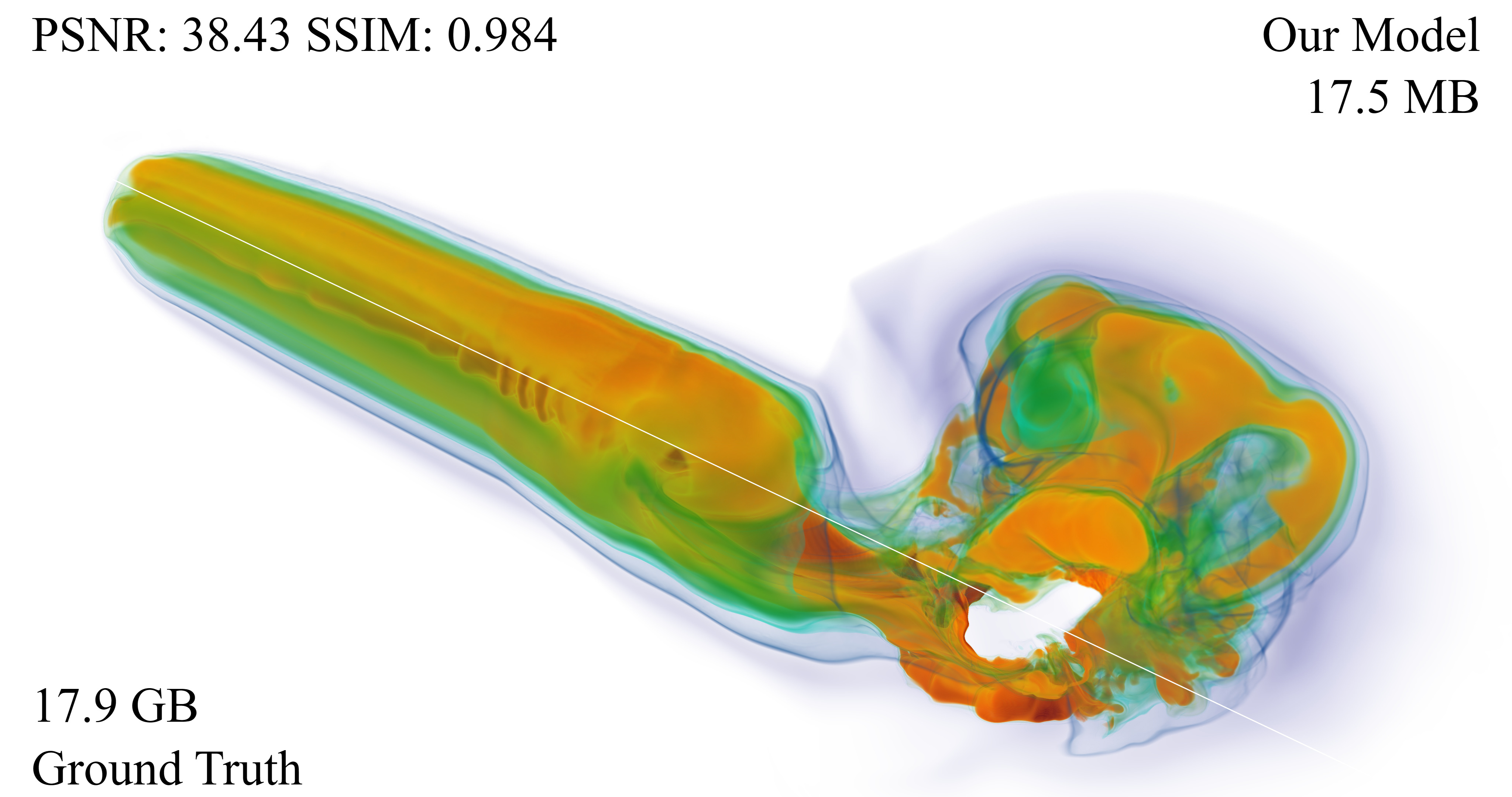 Ground-truth and W-VEG reconstructions of the Impact volume at 1024x compression
